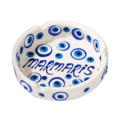 Marmaris Themed Small Pasabahce Ashtray with Evil Eye Design - Standart - 2