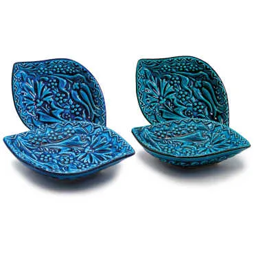 Turquoise Three Piece Boxed Boat Shaped Snack Bowl Set - 4
