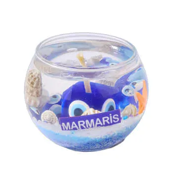 Marmaris Themed Small Round Glass Candle with Gel Wax - Standart - 2
