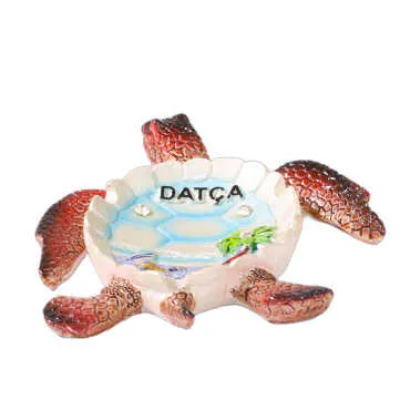 Datça Themed Mother of Pearl Stone Decorated Large Polyester Turtle Ashtray 13.5*12 cm - 5