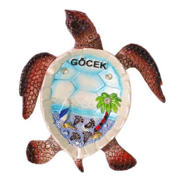 Göcek Temalı Sedefli Taşlı Polyester Büyük Kaplumbağa Küllük 13.5*12 Cm