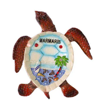 Marmaris Themed Mother of Pearl Stone Detailed Large Polyester Turtle Ashtray 13.5*12 cm