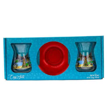 Belek Themed Myros Lux Colorful Twin Tea Set - 3