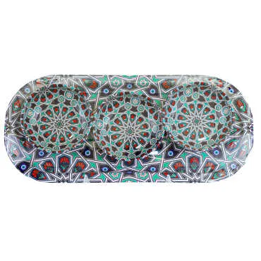 Ceramic Themed Metal Oval Tray with Three Bowl Set - 4