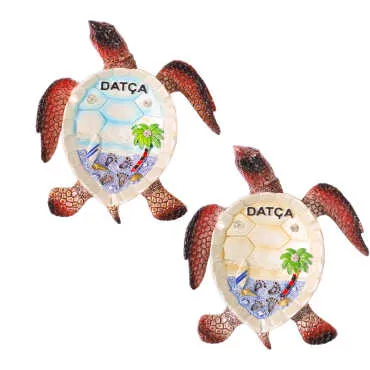 Datça Themed Mother of Pearl Stone Decorated Large Polyester Turtle Ashtray 13.5*12 cm - 2