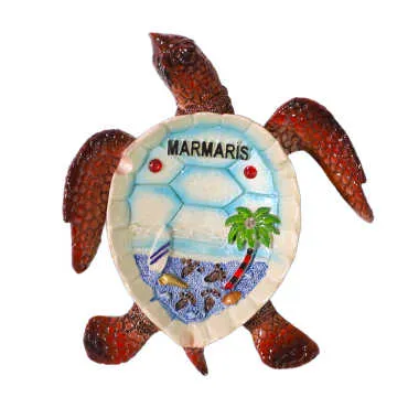 Marmaris Temalı Sedefli Taşlı Polyester Büyük Kaplumbağa Küllük 13.5*12 Cm - 3