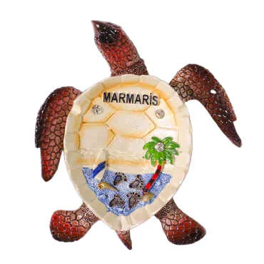 Marmaris Temalı Sedefli Taşlı Polyester Büyük Kaplumbağa Küllük 13.5*12 Cm - 4
