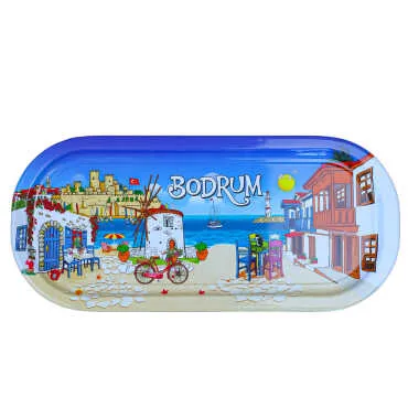 Bodrum Temalı Oval Tepsi (35X16 Cm)