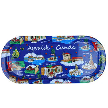 Ayvalık Themed Metal Oval Tray with Triple Bowl Set - Standart - 2