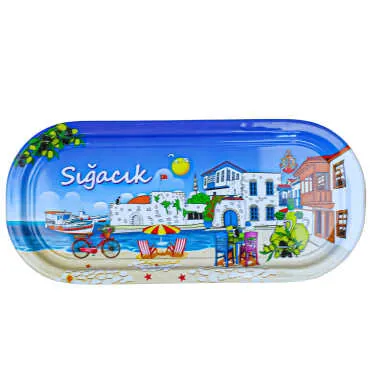 Sığacık Themed Metal Oval Tray with Triple Bowl Set - Standart - 2