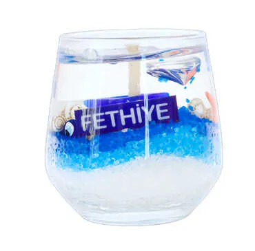 Fethiye Themed Medium Round Glass Candle with Gel Wax