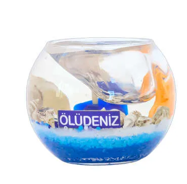 Ölüdeniz Themed Large Round Glass Candle with Gel Wax