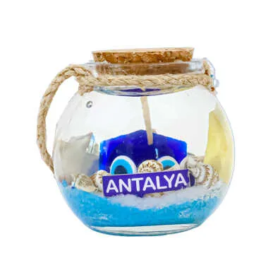 Antalya Temalı Mantar Kapaklı Cam Bardak Küçük Boy Jel Mum 6*6 Cm