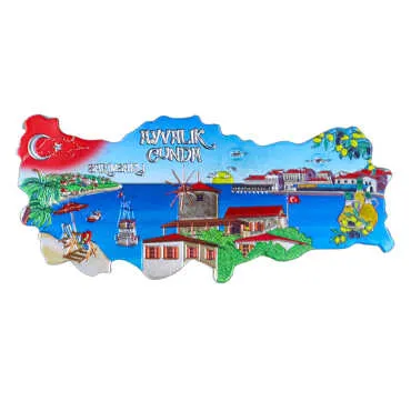 Ayvalık Themed Metallic Map Refrigerator Magnet