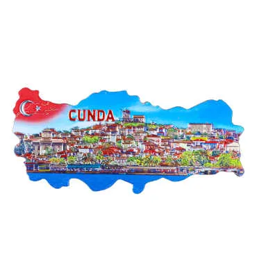 Cunda Themed Metallic Map Refrigerator Magnet
