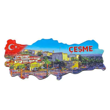 Çeşme Themed Metallic Map Refrigerator Magnet