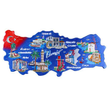 Izmir Themed Metallic Map Refrigerator Magnet