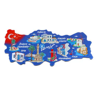 Izmir Themed Metallic Map Refrigerator Magnet - Standart - 2