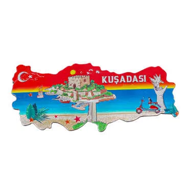 Kuşadası Temalı Metalize Harita Magnet