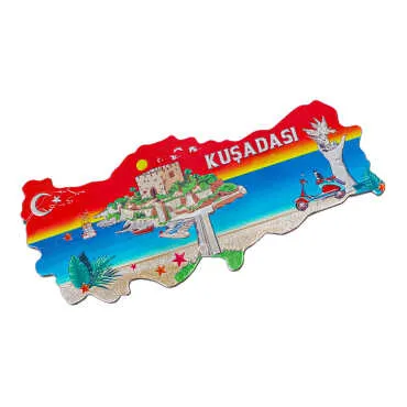 Kuşadası Temalı Metalize Harita Magnet - 12