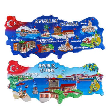 Ayvalık Themed Metallic Map Refrigerator Magnet - 2