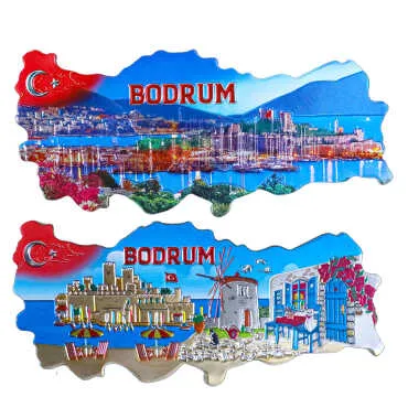 Bodrum Temalı Metalize Harita Magnet - 2