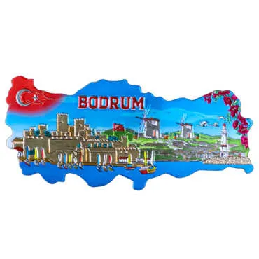 Bodrum Temalı Metalize Harita Magnet - 5