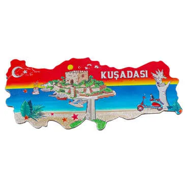 Kuşadası Temalı Metalize Harita Magnet - 2