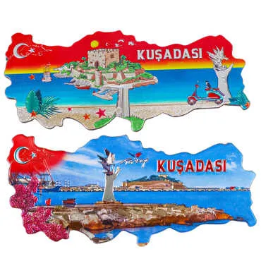Kuşadası Temalı Metalize Harita Magnet - 3