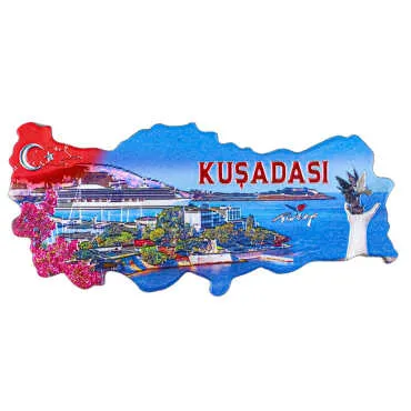 Kuşadası Temalı Metalize Harita Magnet - 8