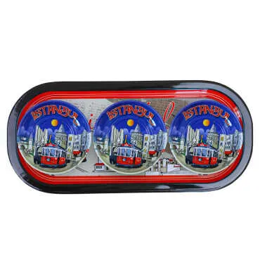 İstanbul Temalı Metal Oval Tepsi-Üçlü Kase Seti