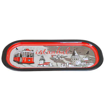İstanbul Temalı Metal Oval Tepsi-Üçlü Kase Seti - Standart - 2