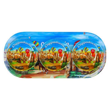 Cappadocia Themed Metal Oval Tray with Triple Bowl Set