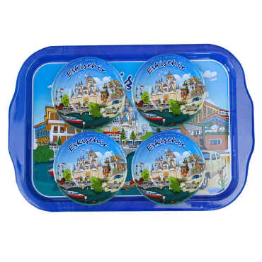 Eskişehir Themed Large Metal Tray with Four Bowl Set