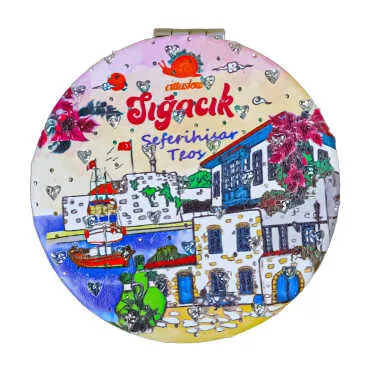 Sığacık Themed Custom Printed Round Pocket Mirror - 2