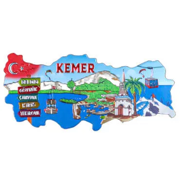 Kemer Themed Metallic Map Refrigerator Magnet - 6