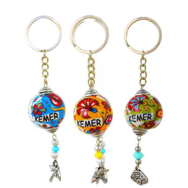 Kemer Themed Turkish Ceramic Ball Keychain - 3