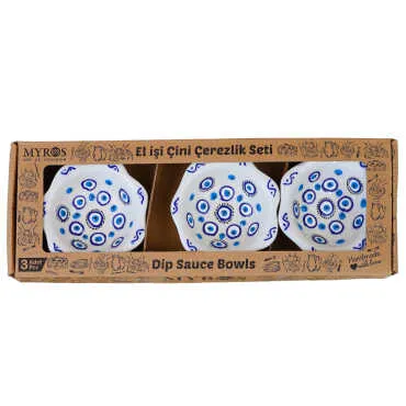 Set of Three Embossed Evil Eye Leaf Snack Bowls in Gift Box