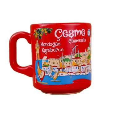 Çeşme Themed Traditional Ceramic Cappuccino Mug