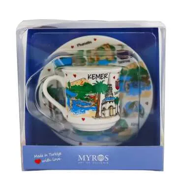 Kemer Temalı Tekli Porselen Kahve Fincanı