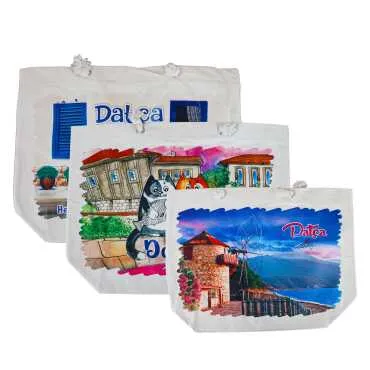 Datça Themed Digital Print Canvas Beach Bag 35x40 cm - 2