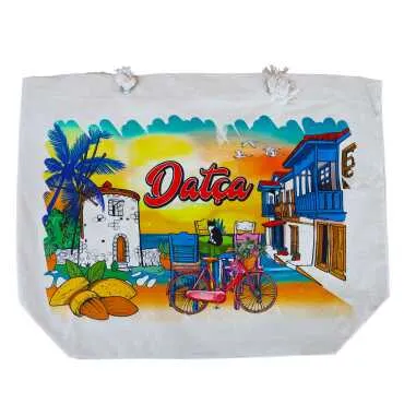 Datça Themed Digital Print Canvas Beach Bag 35x40 cm - 6