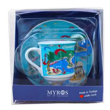 Fethiye Themed Single Porcelain Coffee Cup - 3