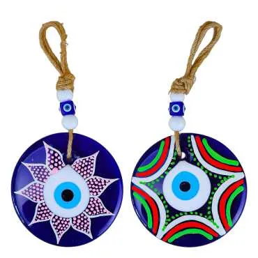 Mandala Desenli Cam Nazar Duvar Süsü 22 Cm - 2
