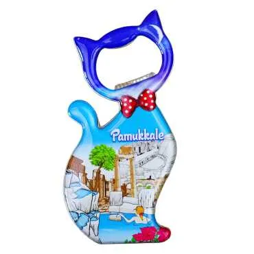 Pamukkale Temalı Myros Metal Kedi Açacak Magnet 97x48 mm