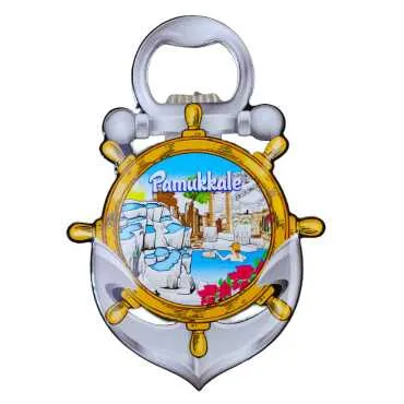 Pamukkale Themed Myros Metal Anchor Bottle Opener Refrigerator Magnet 105x72 mm