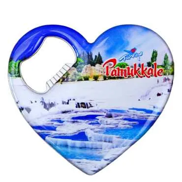 Pamukkale Themed Myros Metal Heart Bottle Opener Refrigerator Magnet 85x76 mm - Standart