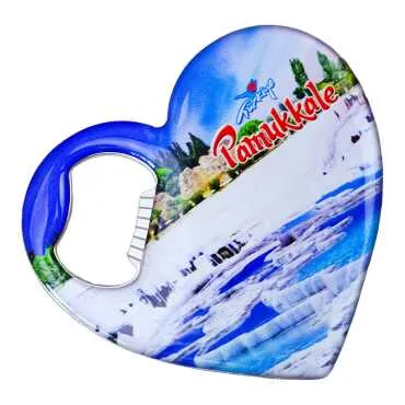 Pamukkale Themed Myros Metal Heart Bottle Opener Refrigerator Magnet 85x76 mm - Standart - 2