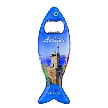 Antalya Themed Myros Metal Fish Bottle Opener Refrigerator Magnet 120x43 mm