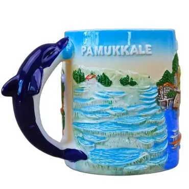 Pamukkale Temalı Yunuslu Seramik Kupa